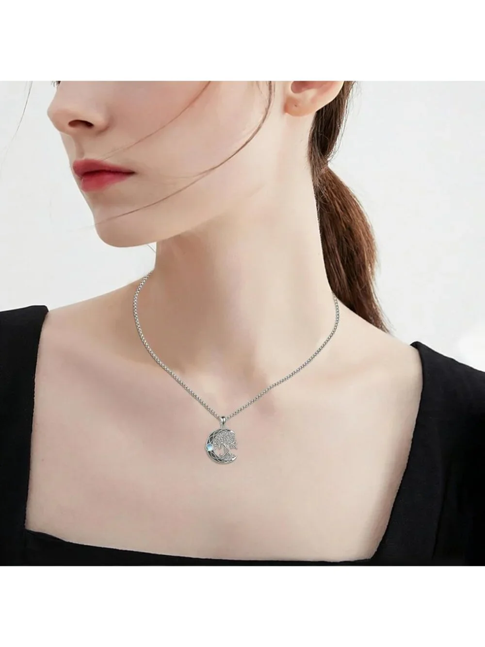 Women's Blue sterling Silver Abalone Knot Pendant Tree Of Life Necklace